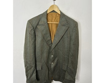 Vintage 70s Western Rodeo Men 44L Talk Wool Blazer Green Gray Cowboy