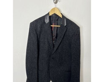 Harris Tweed Le 31 Men 44L Tall Wool Black Gray Blazer Sports Coat Scottish