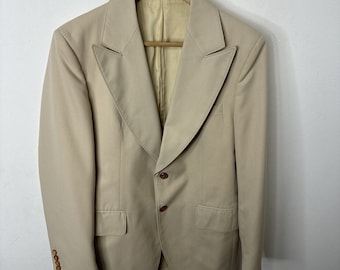Vintage Sears 60s 70s Men 38 Polyester Wool Blazer Sports Coat Disco Groovy Peak