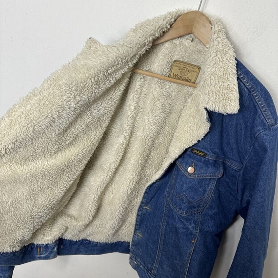 Vintage 80s Wrangler Denim Sherpa Lined Western T… - image 9