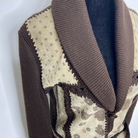 Vintage High Fashion Leather Floral Western Knit … - image 2