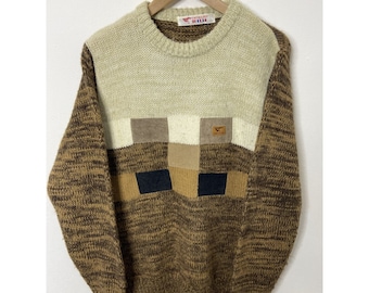Vintage Swimate Men M Patchwork Knit Sweater Hipster Ski 80s Lana Náutica
