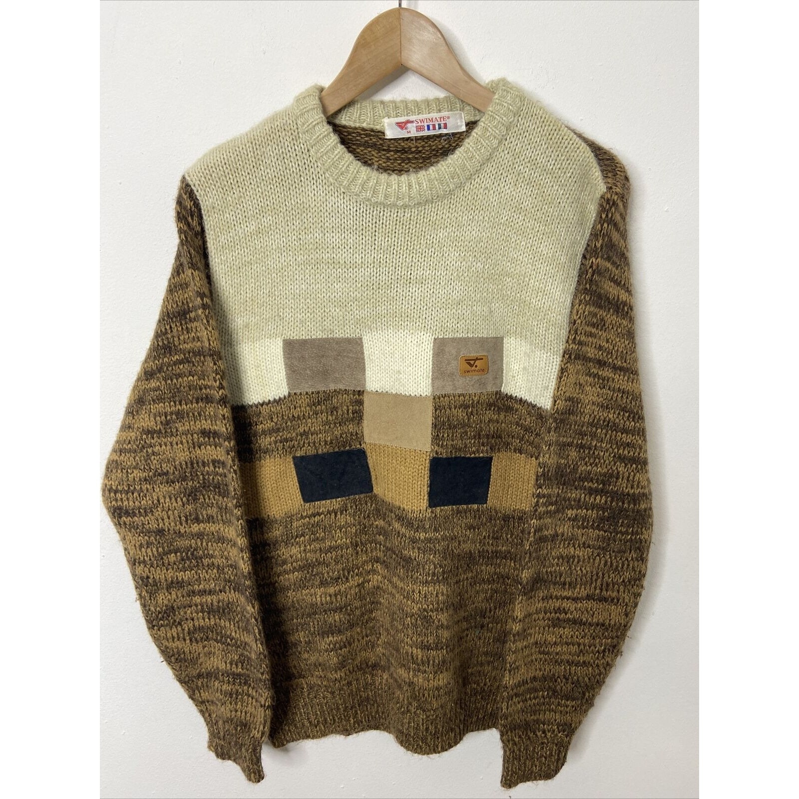 Vintage Swimate Men M Patchwork Knit Sweater Hipster Ski 80s