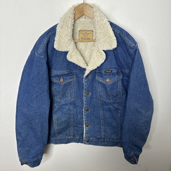 Vintage 80s Wrangler Denim Sherpa Lined Western T… - image 1