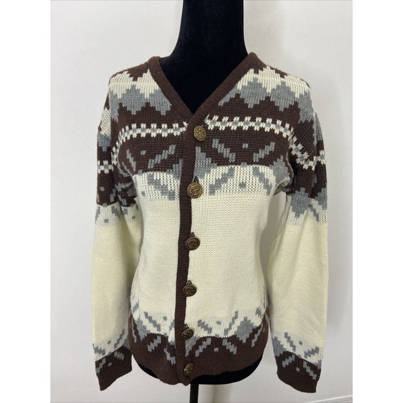 Droop omdrejningspunkt Klinik Vintage White Ram Men M Wool Ski Nordic Fair Isle Cardigan - Etsy