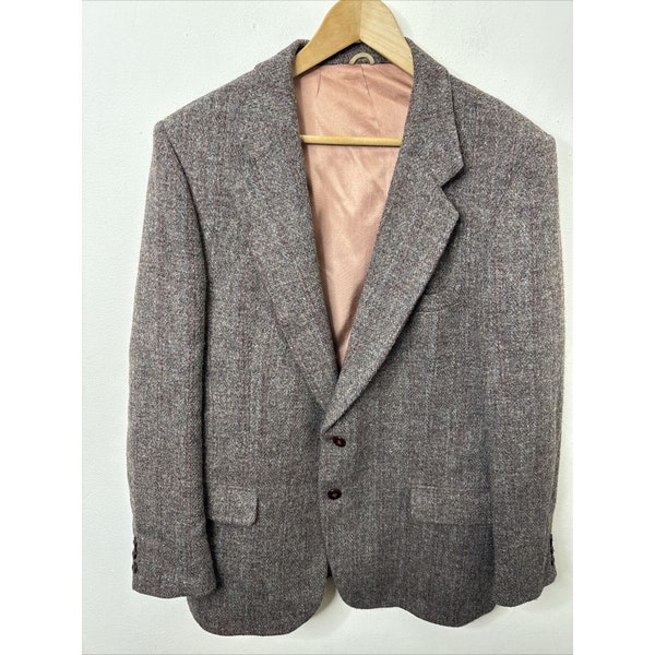 Harris Tweed Hudson’s Bay Men 42 Gray Maroon Wool Blazer Sports Coat Tailored