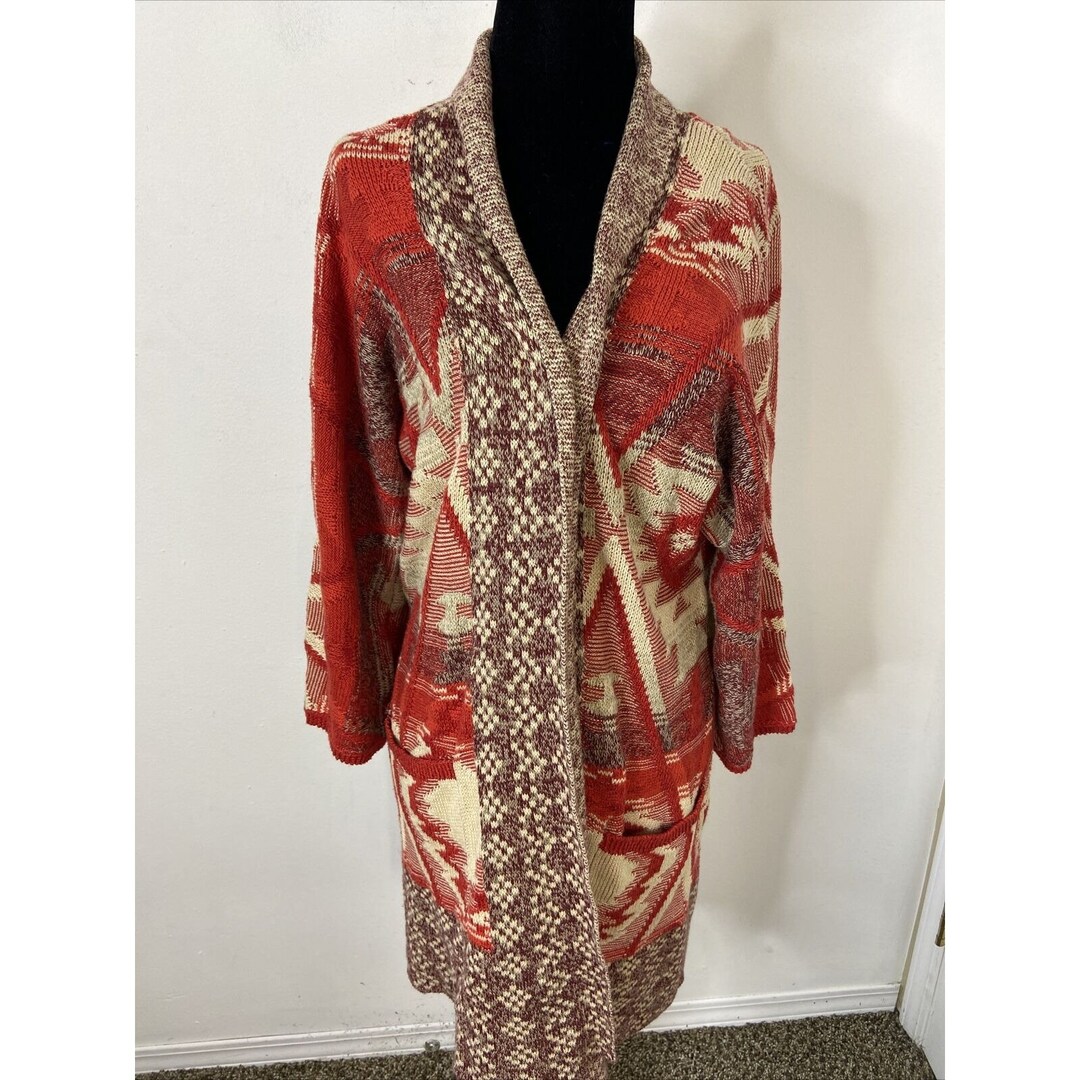 Lucky Brand Aztec Drape Cardigan Sweater Womens M Red Tan - Etsy