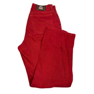 Ikeda 34X32 90s Cintura alta Tapered Red Jeans Vintage Y2K Boyfriend Mom Jeans