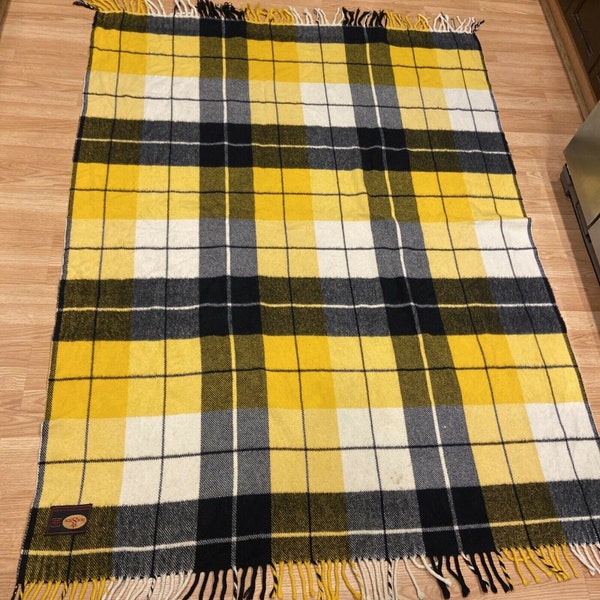 Vintage Aoistov Bumblebee Plaid Heavy Wool Greek Camp Fire Blanket Tartan 80X60