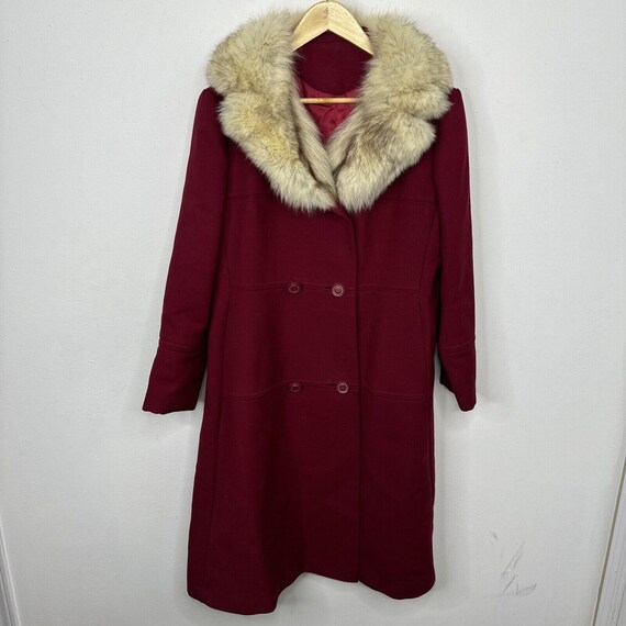 Vintage Sterling Stall Wool Penny Lane Peacoat Red Fur Collar Overcoat Woman L Etsy