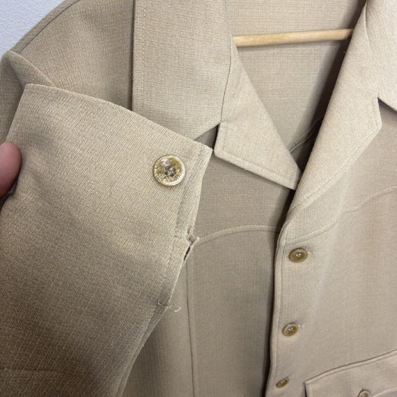 Vintage 70s Jacket Blazer Beige Polyester Men 44 … - image 3