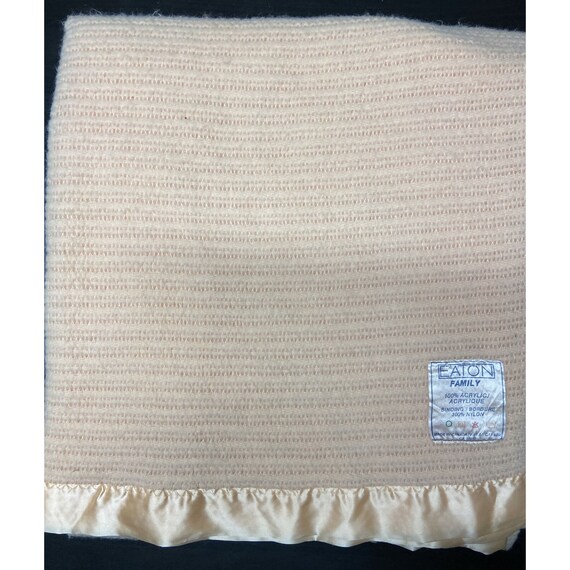 Vintage Eaton Satin Trim Waffle Weave Acrylic Thermal Blanket Etsy