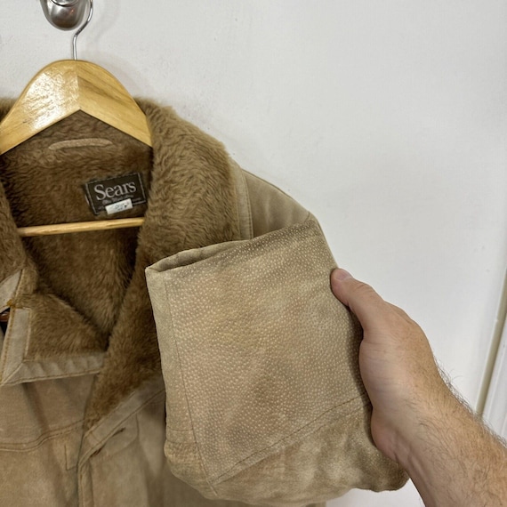 Vintage Sears Suede Leather Men 44 L Faux Shearling Coat