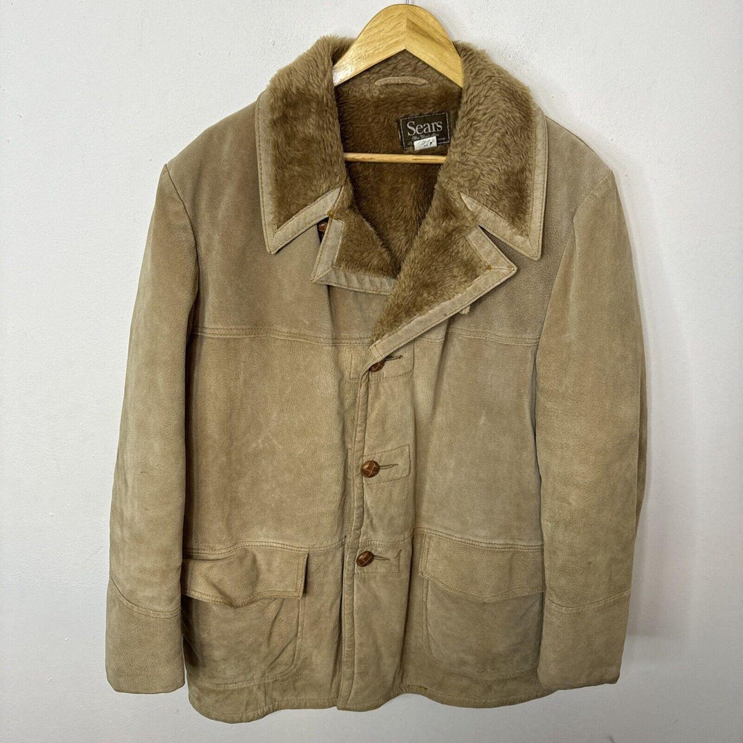 Chaqueta de piel de ante Sears vintage para hombre, 44 L, de piel