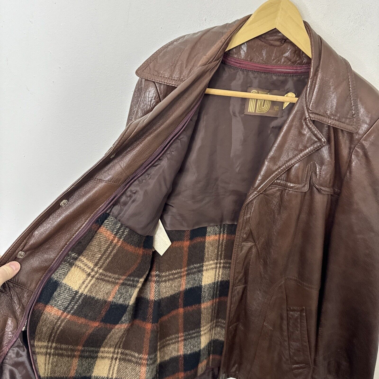 Vintage Rice Men 42 Brown Cabretta Leather 70s Jacket Coat Lined