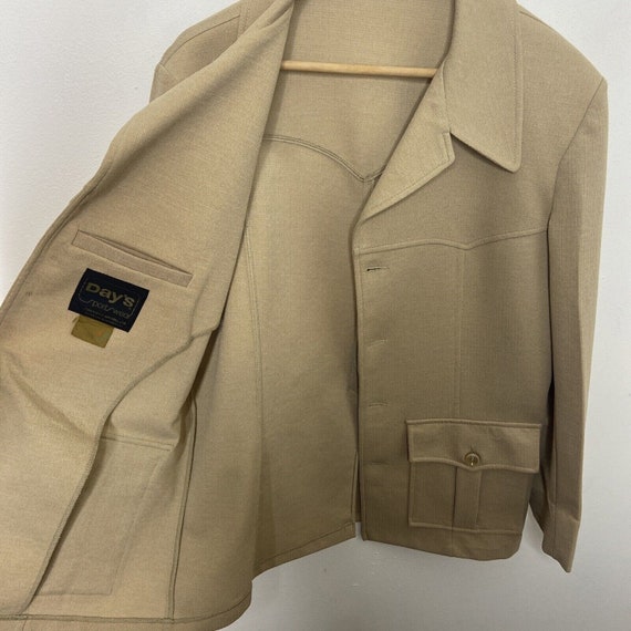 Vintage 70s Jacket Blazer Beige Polyester Men 44 … - image 7