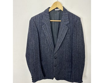 Harris Tweed Men 38 Wool Sports Coat Blazer Blue 2 Button Scottish