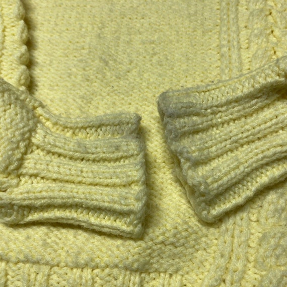 Vintage Hand Knit Cable Irish Woman M Yellow Wool… - image 4