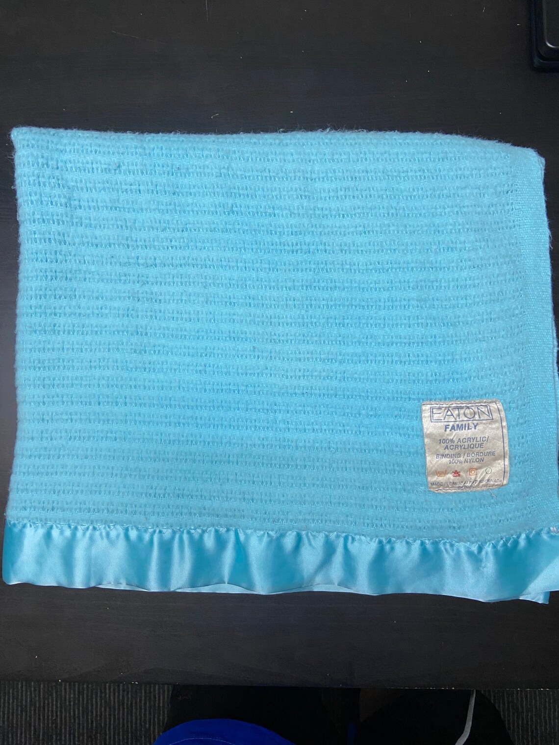 Vintage Eaton Satin Trim Waffle Weave Acrylic Blanket 84 X 65 Etsy