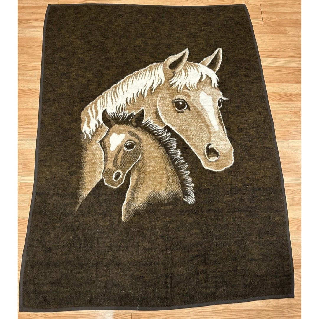 Vintage Biederlack Western Horse Fleece Blanket West Germany 73X54 Etsy