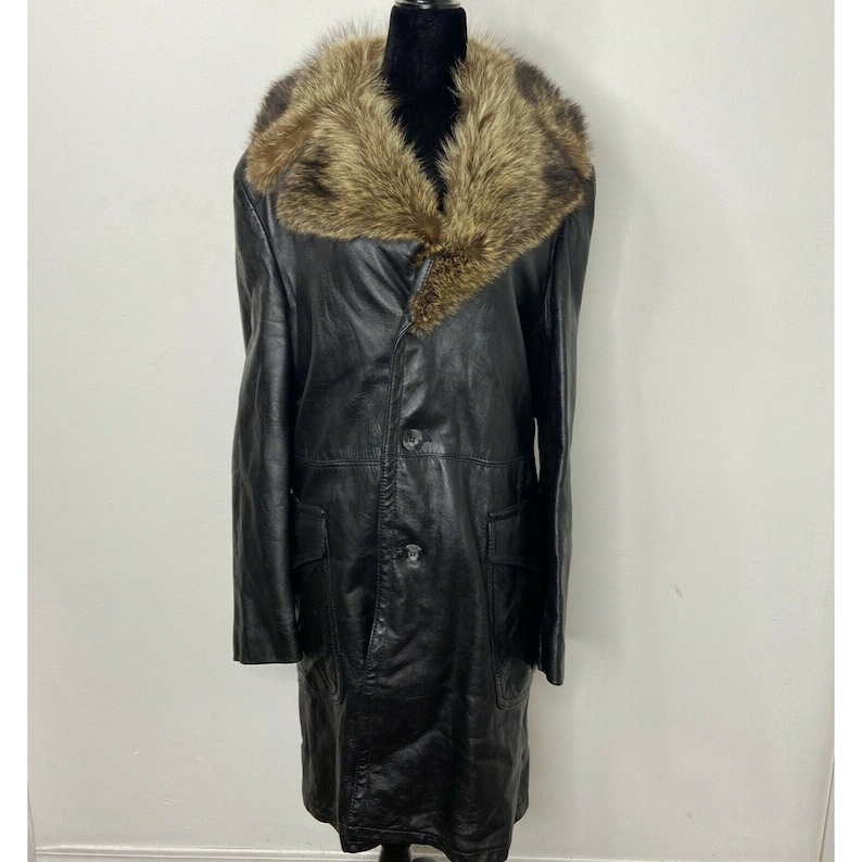 Vintage Rice Sportswear 70s Penny Lane Cabretta Leather Coat shops Black Woman 40 Fur