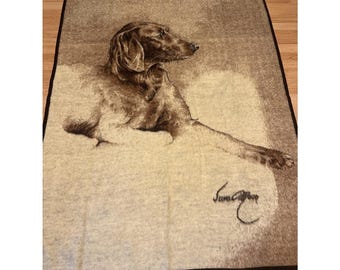 Vintage Biederlack Fleece Labrador Lab Dog Blanket Sara Moon Germany 57X74 In