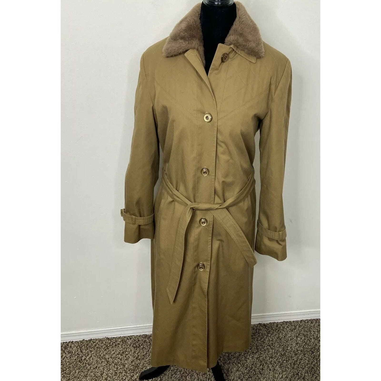Vintage Borg Insulated Lined Quilted Long Coat Belted 70's