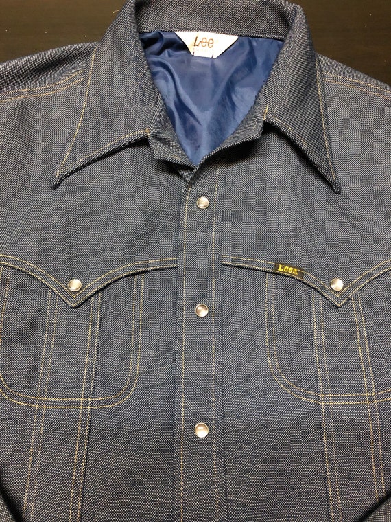 Vintage Lee Riders Denim Pearl Snap Shirt Men M/L… - image 9