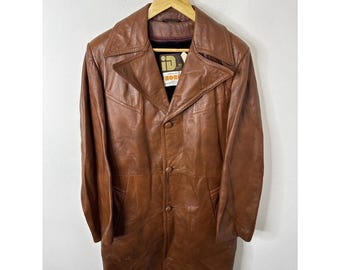 Abrigo deportivo vintage Rice de los años 70 para hombre, talla 38, de cuero marrón, estilo hipster, estilo disco, color burdeos