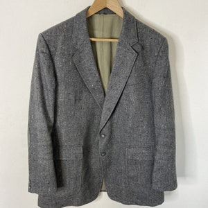 Vintage Allyn St George Men 46L Irish Tweed Gray Blazer Sports Coat Elbow Patch