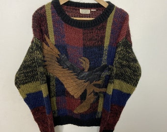 Vintage 90s Luciano Divanni Hombres M/L Suéter Polipiel Águila América Hip Hop