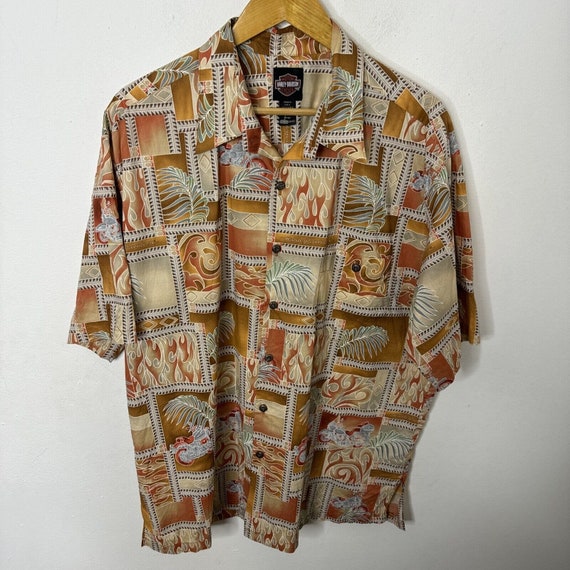 Vtg Harley Davidson X Tori Richards Hawaiian Shirt All Over Print