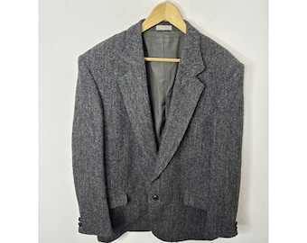 Harris Tweed Moores Herren 44 Wolle Grau Blau Blazer Sportmantel