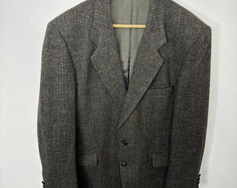 Harris Tweed Mens 44 Wool Green Gray Blazer Wool Sports Coat Scotland