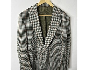 Vintage jaren '70 Tricot Heren 48L Tall Check Sportjas Blazer WKRP Kruid Polyester