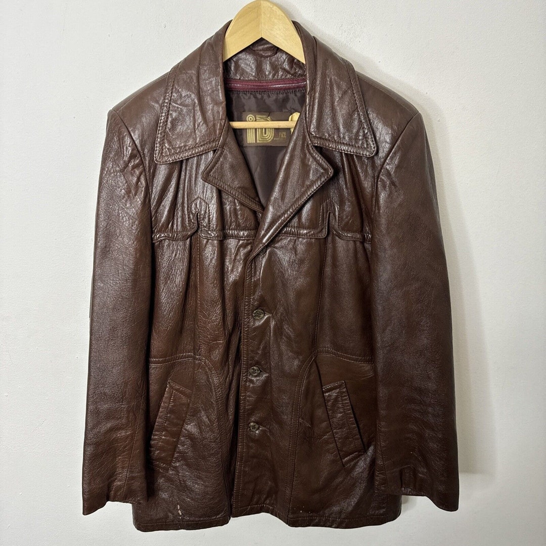 Vintage Rice Men 42 Brown Cabretta Leather 70s Jacket Coat Lined