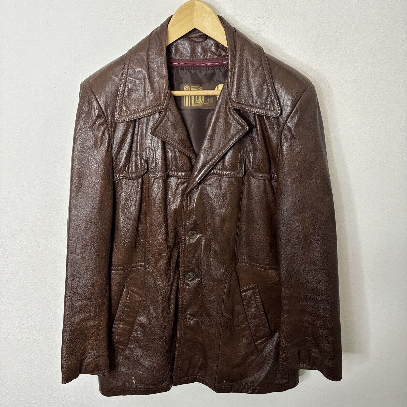 Vintage Rice Men 42 Brown Cabretta Leather 70s Jacket Coat Lined