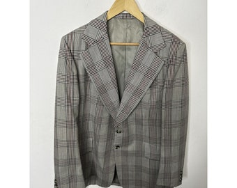 Vintage 70s HBC  Men 44 Check Sports Coat Blazer Hipster WKRP Herb Gray Red