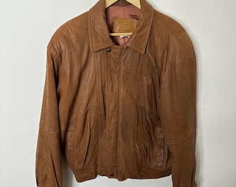 Vintage Tannery DJ's Men 42 Buttery Ante 80s Chaqueta Bomber de Cuero Marrón