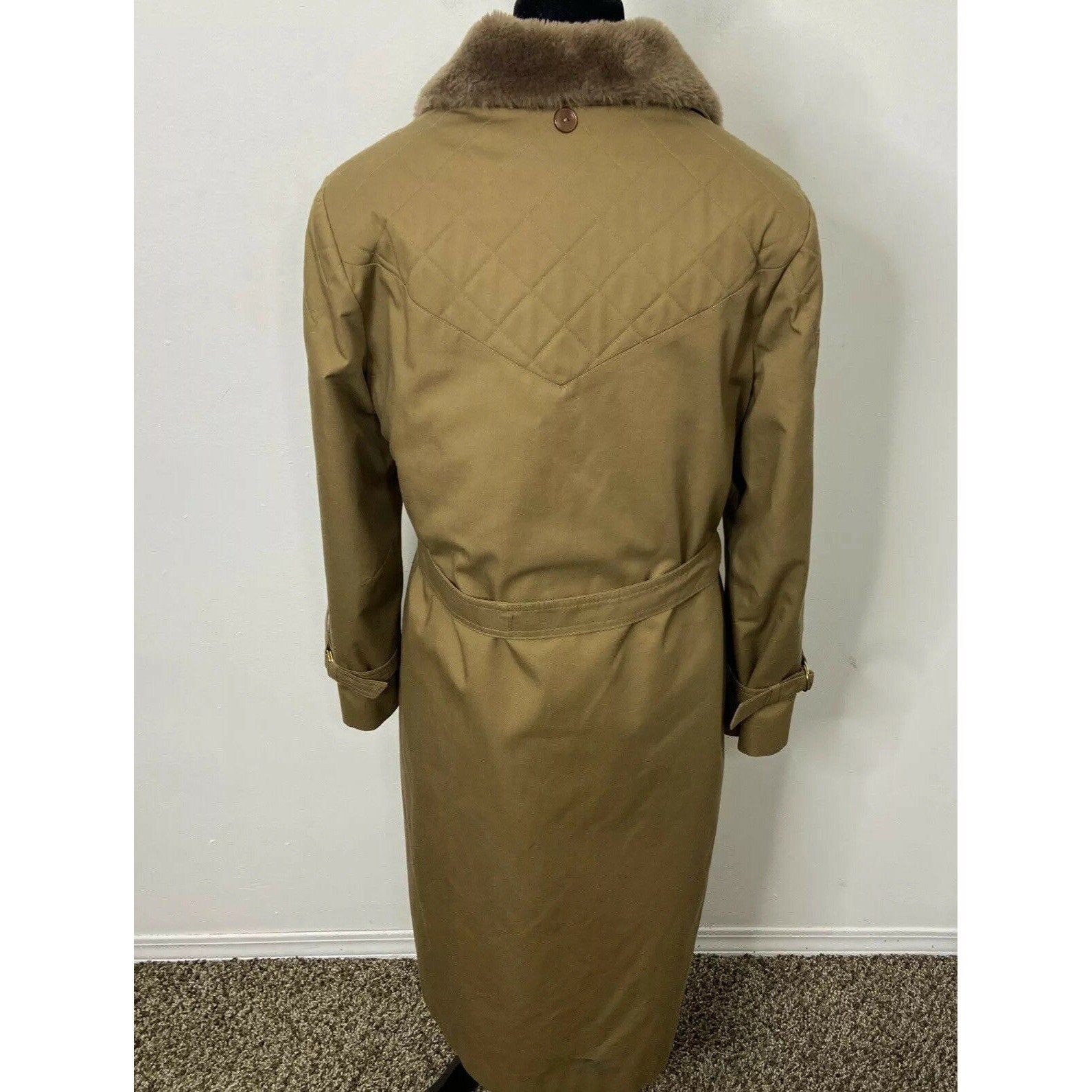 Vintage Borg Insulated Lined Quilted Long Coat Belted 70's