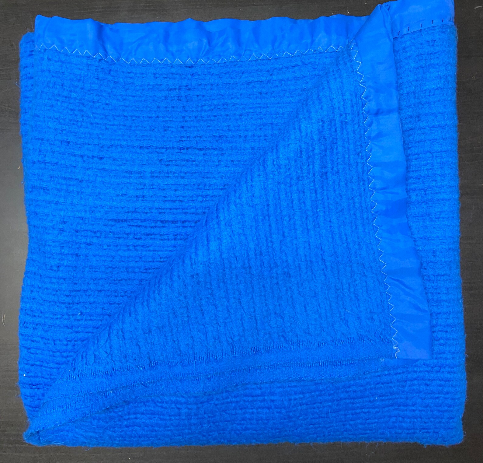 Vintage Satin Trim Waffle Weave Acrylic Blue Thermal Blanket Etsy