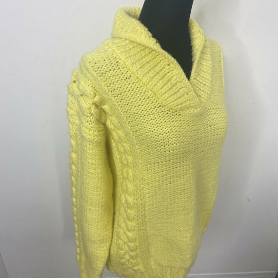 Vintage Hand Knit Cable Irish Woman M Yellow Wool… - image 1