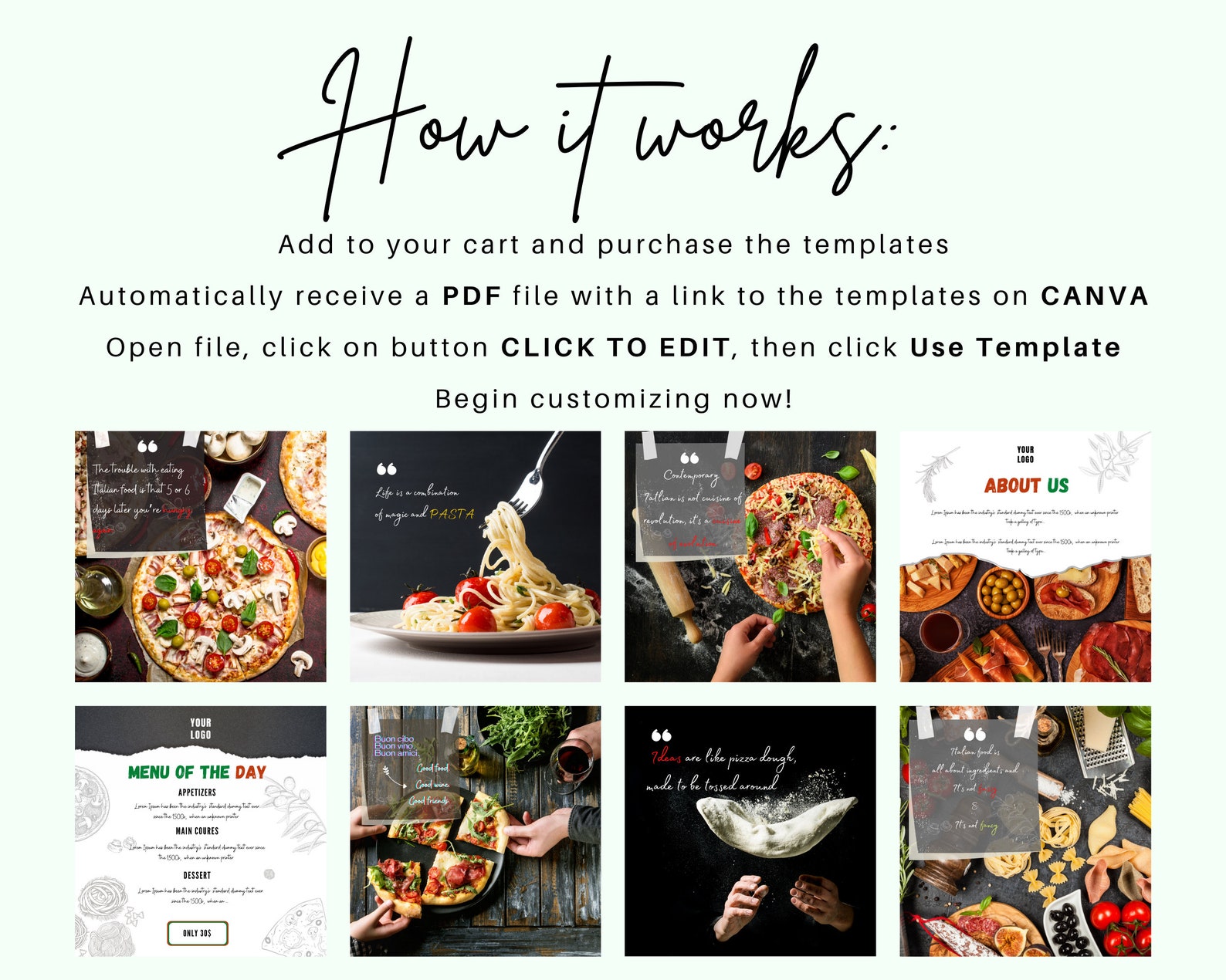 Food Post Templates For Instagram Restaurant Business Booster Etsy