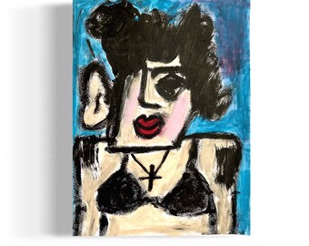 Peinture abstraite femme, images expressionnistes, peinture originale unique, images nues femme, portrait de femme, images peintes à la main, acrylique sur papier