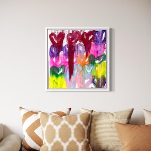 Imagem abstrata corações coloridos, presente, amor, corações, imagens pintadas à mão, pintura abstrata, acrílico sobre tela, arte de parede, arte para casa,