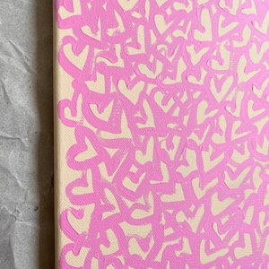Tableau d&#39;art coeurs roses, tableaux abstraits, art moderne, peinture abstraite, tableaux peints à la main, peintures acryliques sur toile, cadeau, amour, rose
