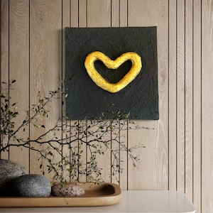 Image d’art coeur doré, images minimalistes noir, coeur, or, cadeau, amour, image structurelle noir, coeur aspect 3D, images peintes à la main
