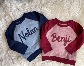 Toddler Custom Name Felt Hand Embroidered Crewneck Sweatshirt