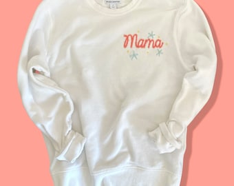 Hand Embroidered Mama Floral Crew Neck Sweatshirt
