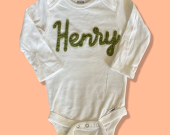 Custom Name Hand Embroidered Baby Bodysuit